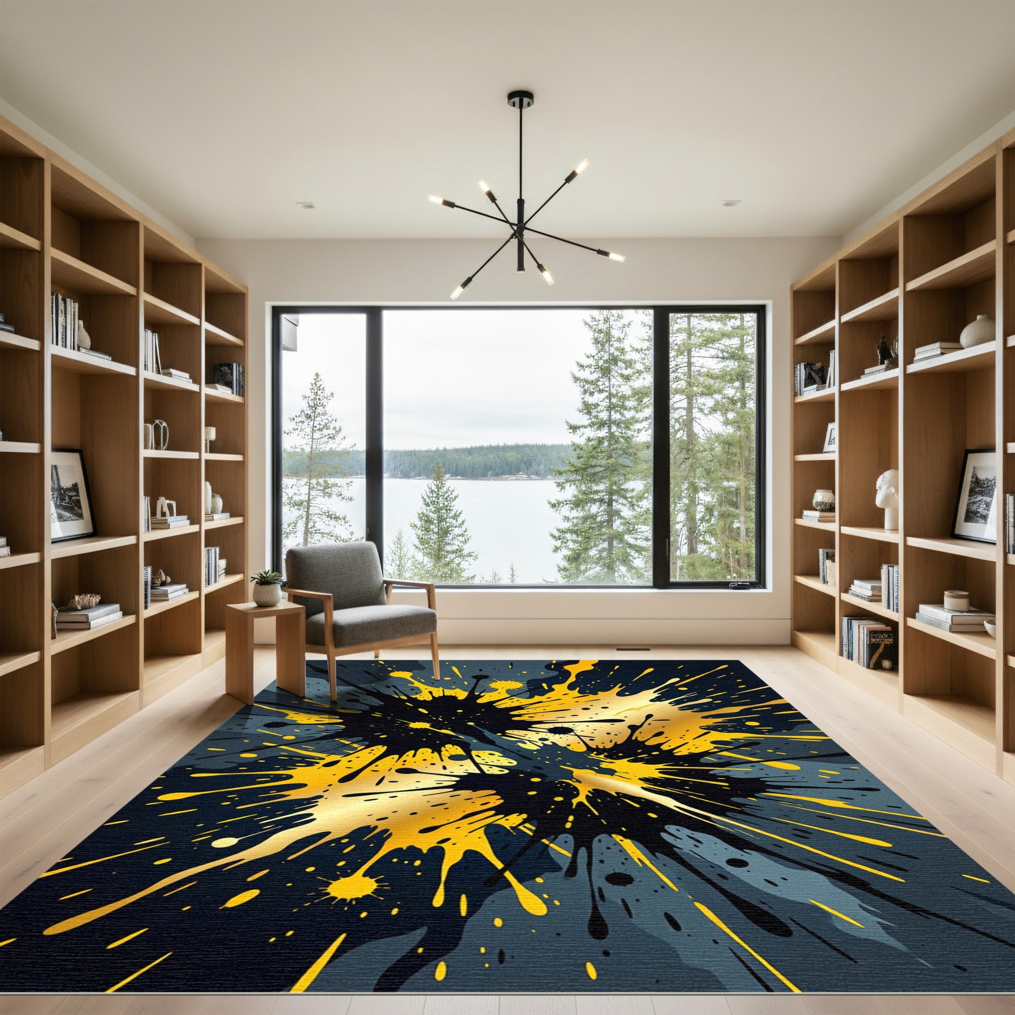 Bold Black and Gold Abstract Splash Rug