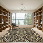 Black Gold Ornate Medallion Overlay Rug