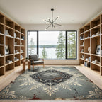Ornate Silver Gray Damask Medallion Rug