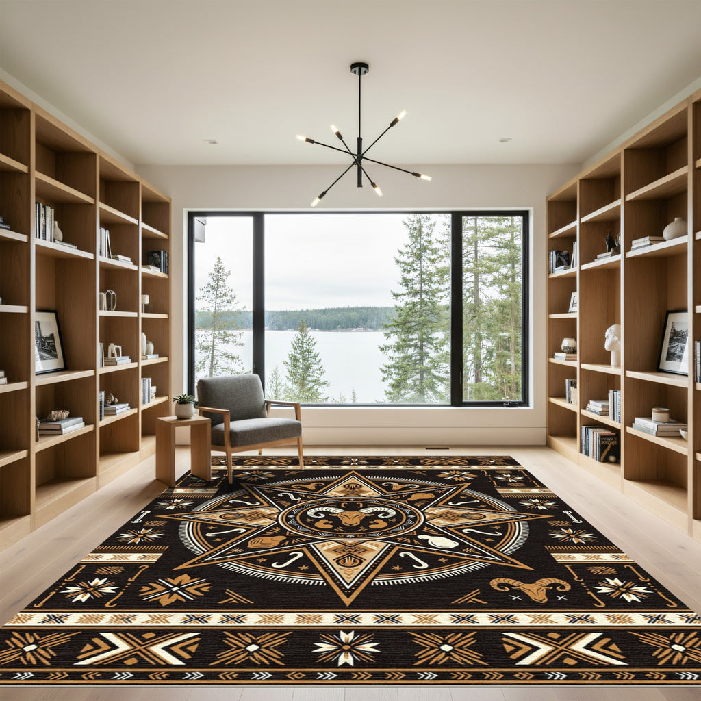 Geometric Ram Star Earthy Tone Rug