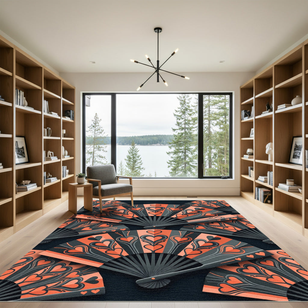 Coral Black Heart Fan Arrangement Rug