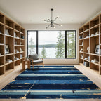 Distressed Indigo Blue Nautical Striped Sea Rug