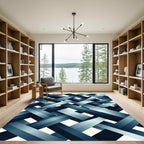 Modern Slate Blue Interwoven Ribbon Rug