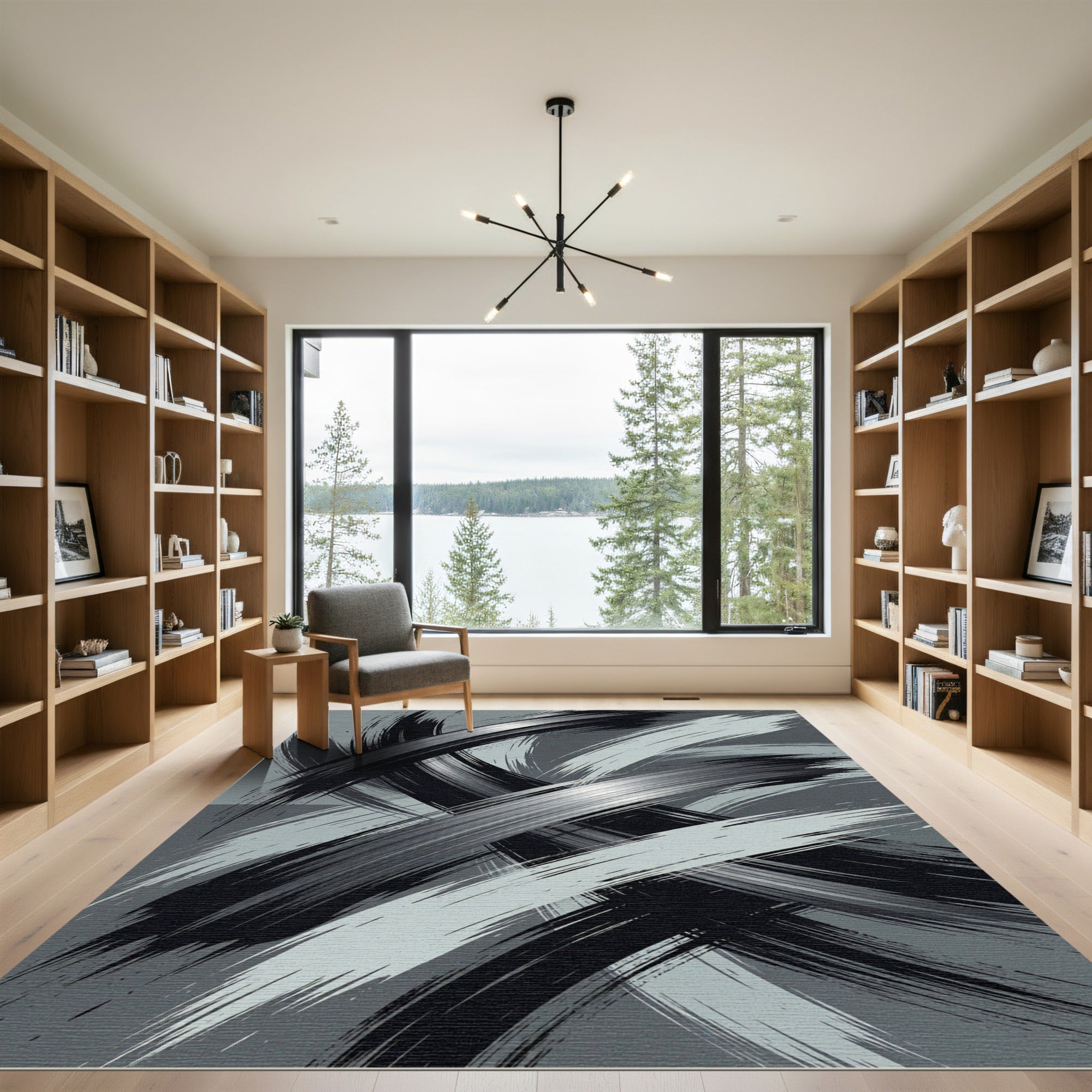Monochromatic Abstract Brushstroke Interplay Rug