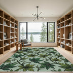 Green Vine Leaf Swirl Arrangement Rug