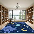 Celestial Blue Yellow Moon Galaxy Rug