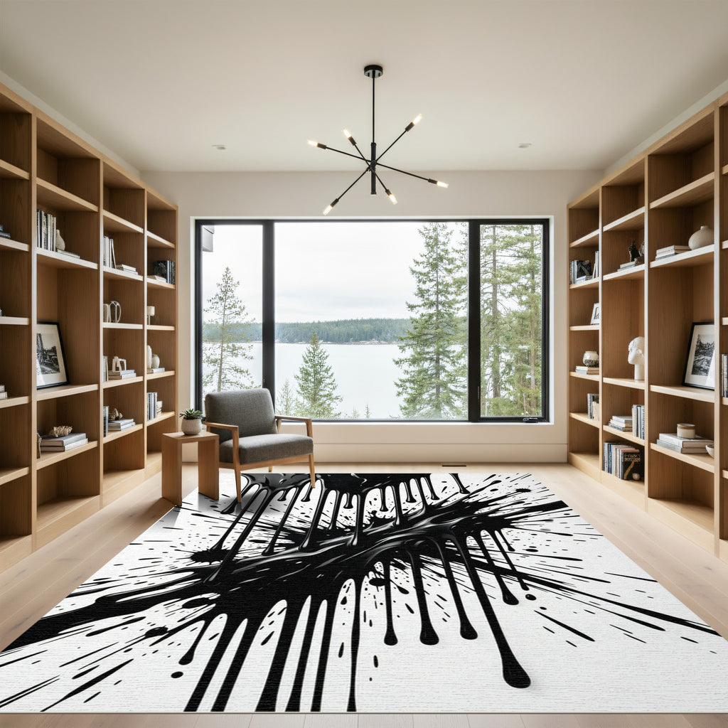 Monochromatic Liquid Ink Abstract Splash Rug
