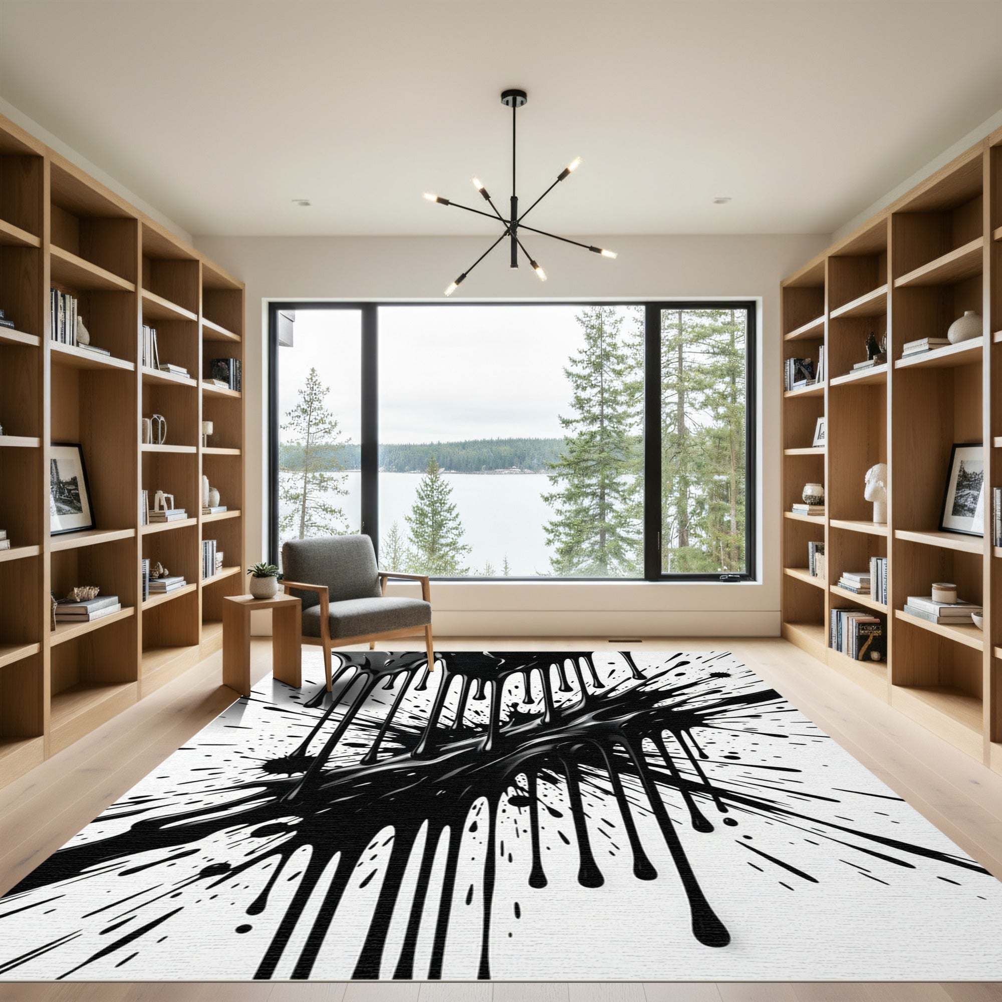 Monochromatic Liquid Ink Abstract Splash Rug