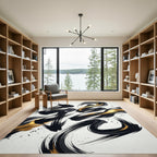 Gold Black Ink Stroke Abstract Wave Rug