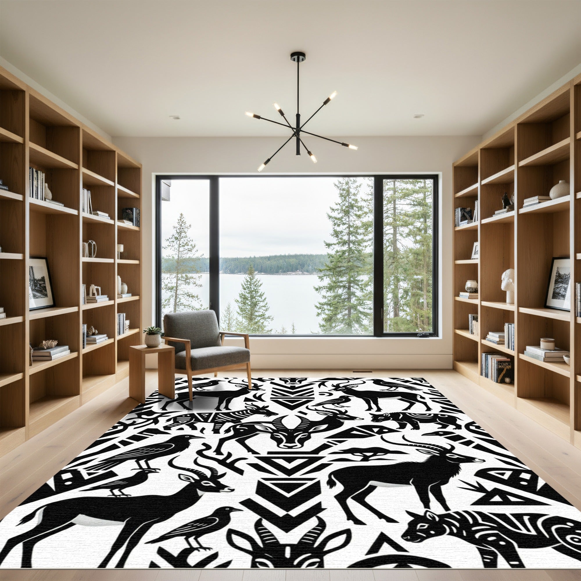 Black and White African Wildlife Art Rug