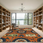 Earthy Adventure Compass Fishing Map Art Rug