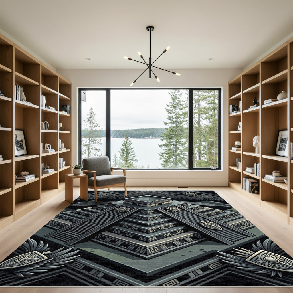 Ancient Stone Pyramid Wings Shield Rug