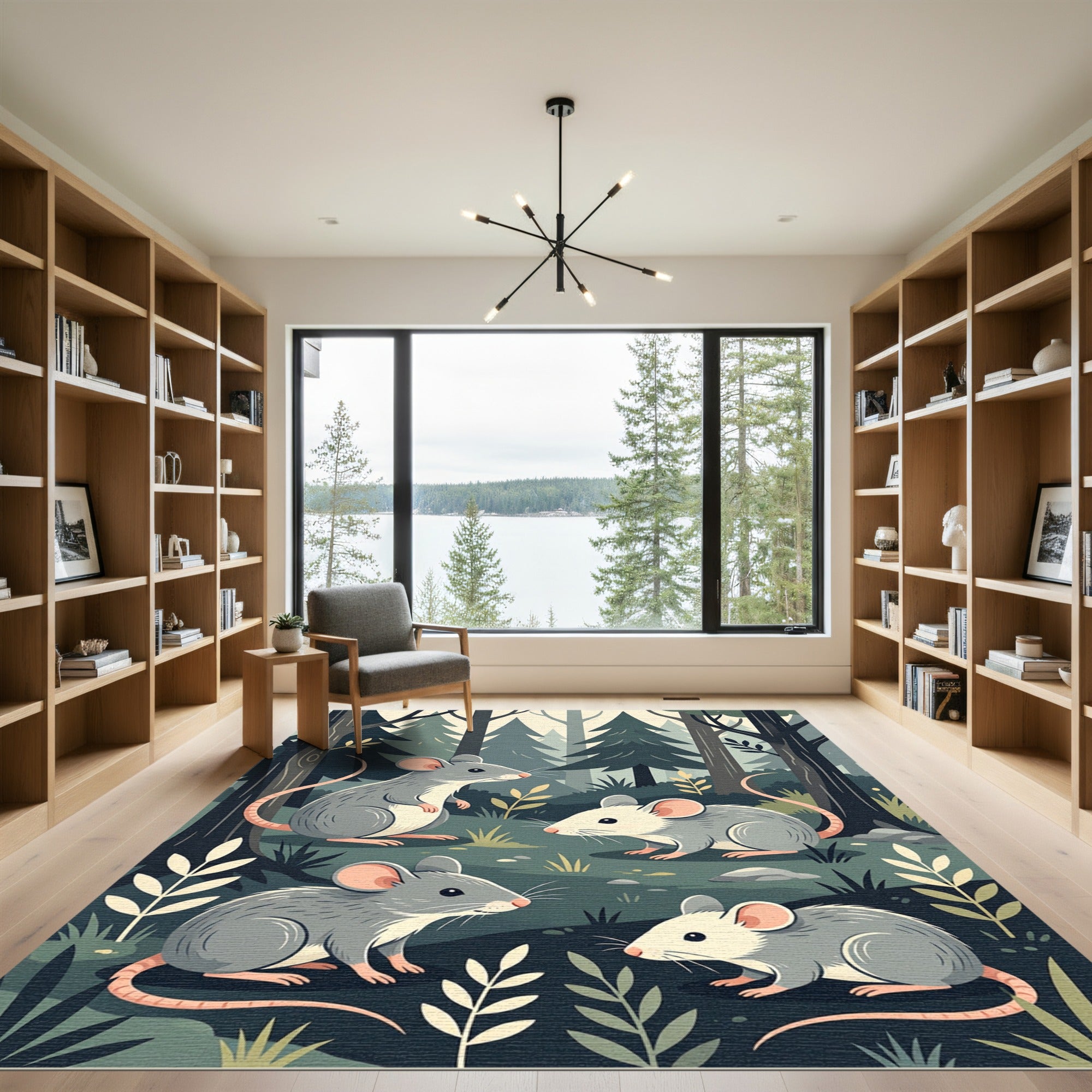 Whimsical Forest Mouse Woodland Scene Rug