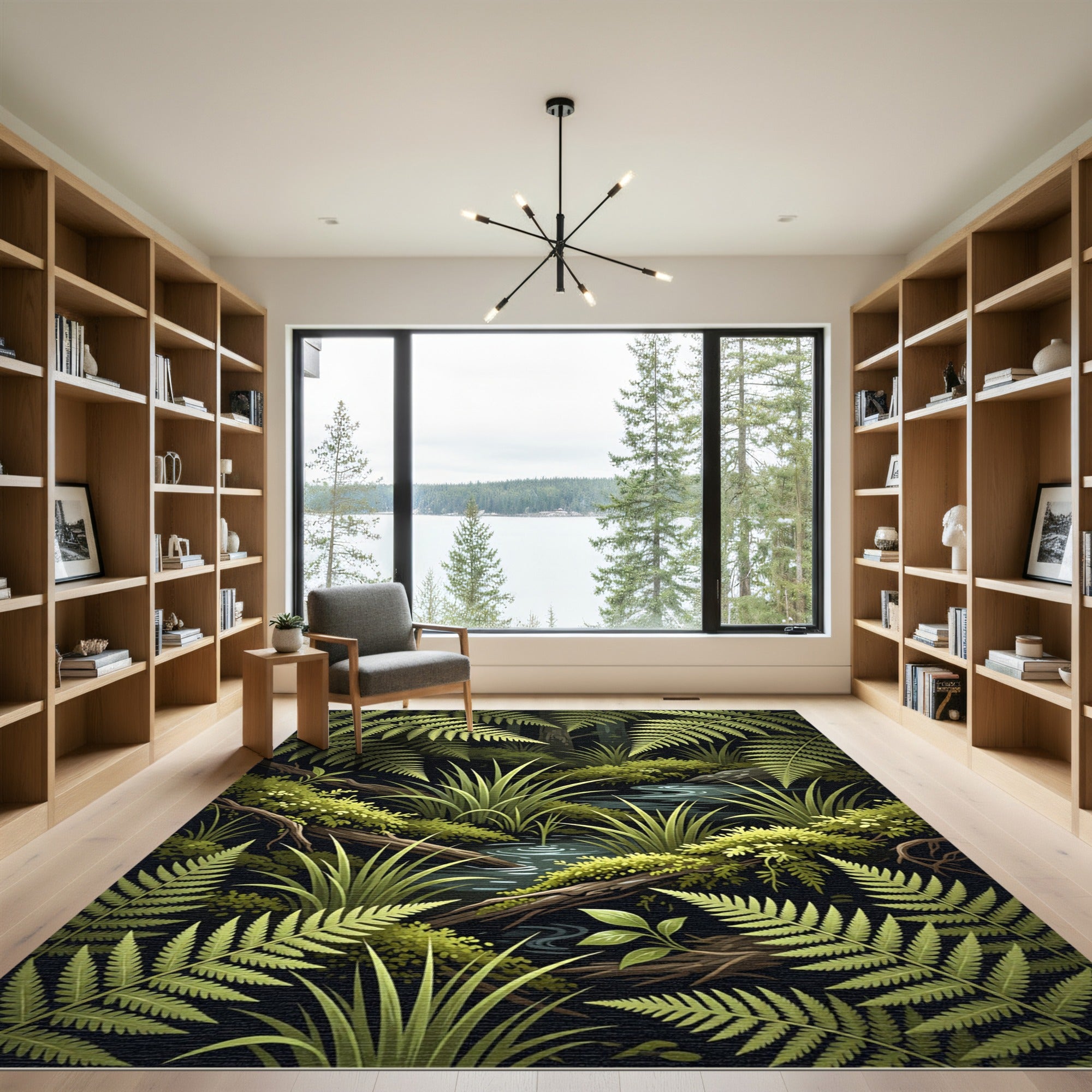 Lush Green Tropical Fern Forest Rug