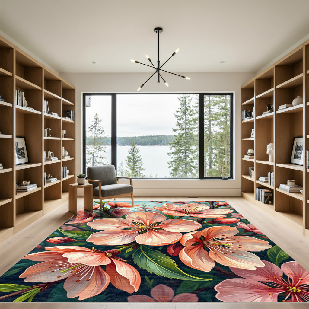 Soft Peach Blossom Garden Bloom Rug