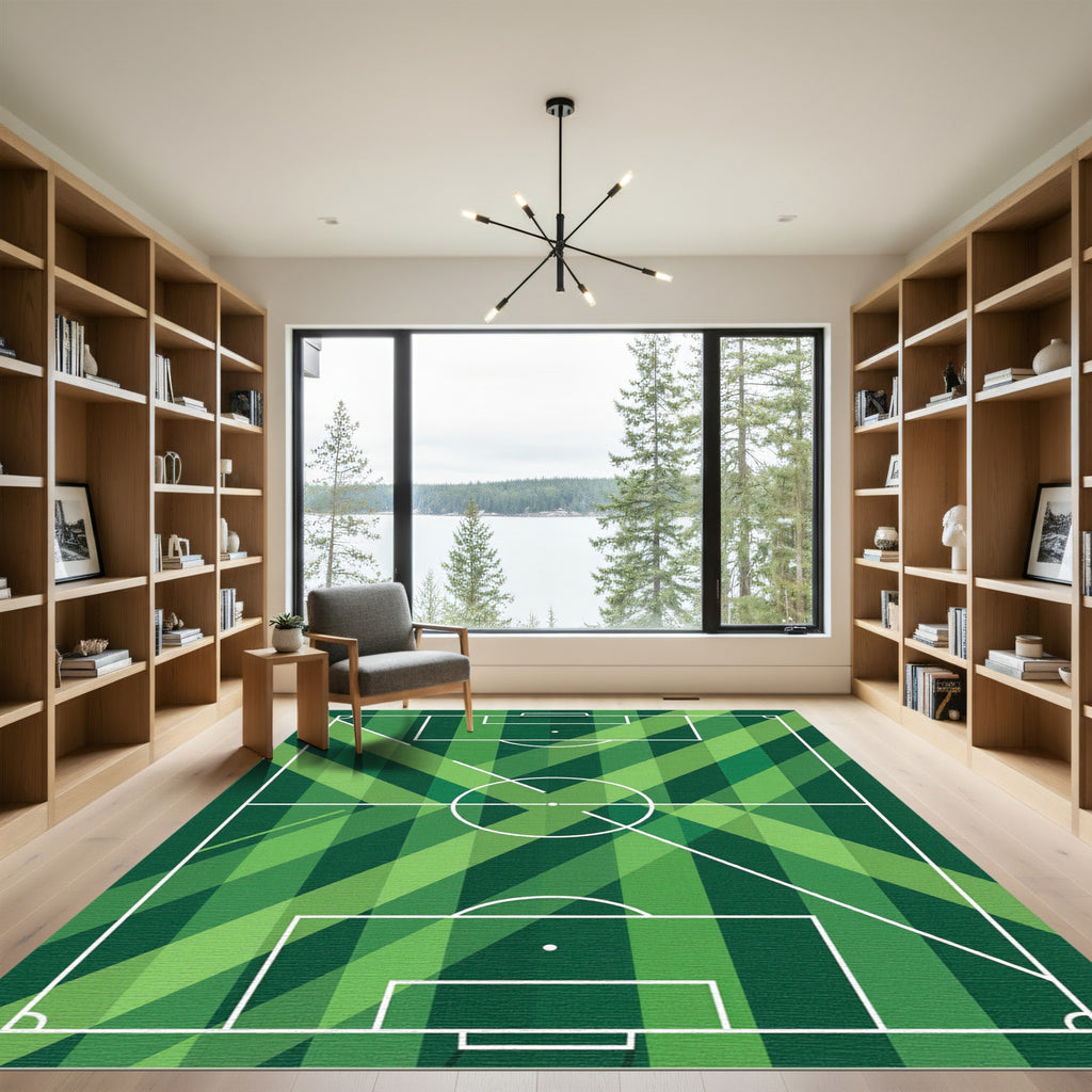 Geometric Green Diagonal Field Lines Rug