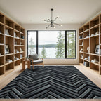 Sophisticated Charcoal Herringbone Geometric Rug
