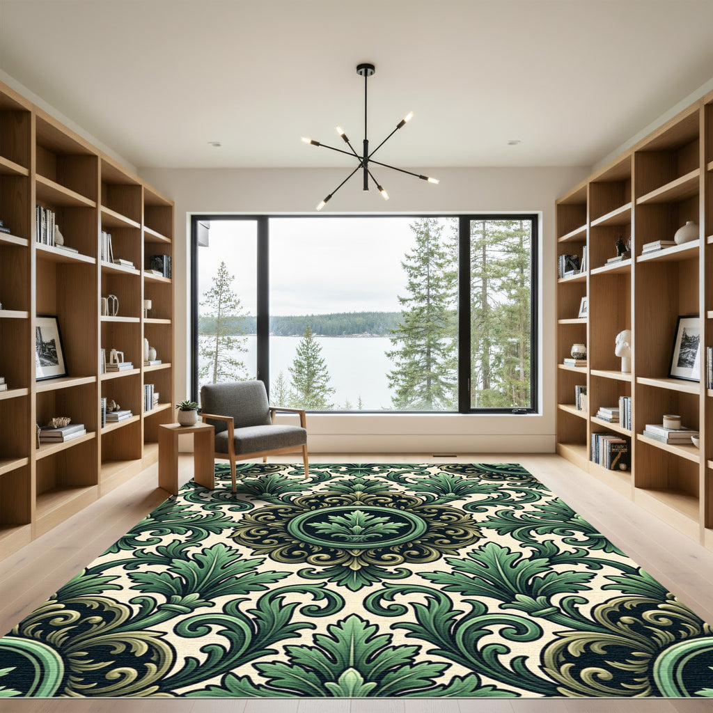 Emerald Baroque Acanthus Leaf Medallion Rug
