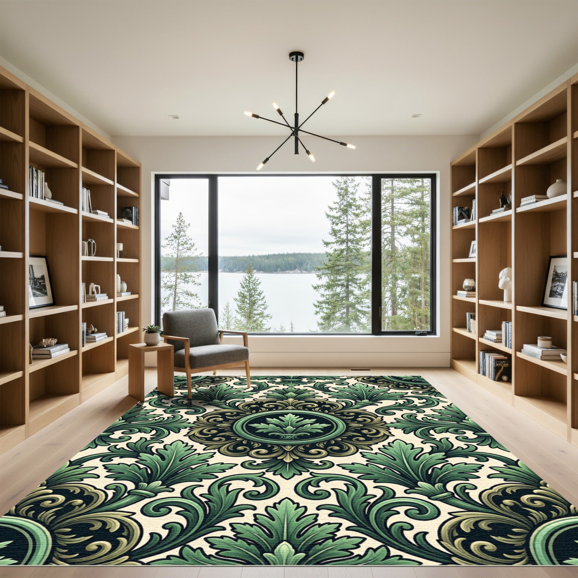 Emerald Baroque Acanthus Leaf Medallion Rug