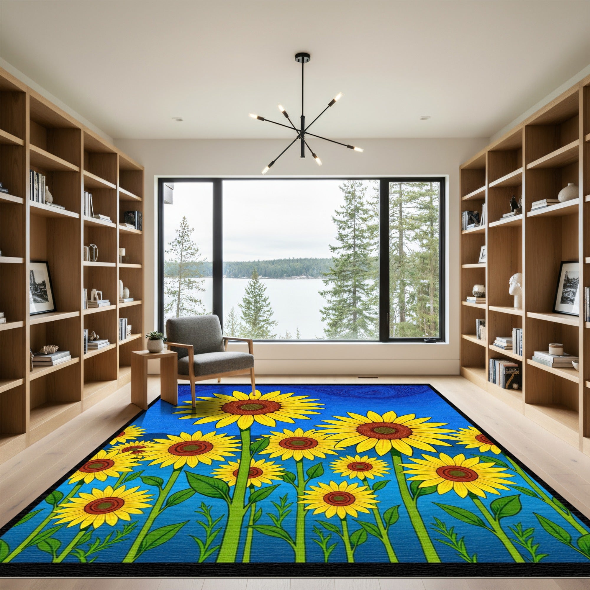 Golden Sunflower Garden Blue Sky Rug