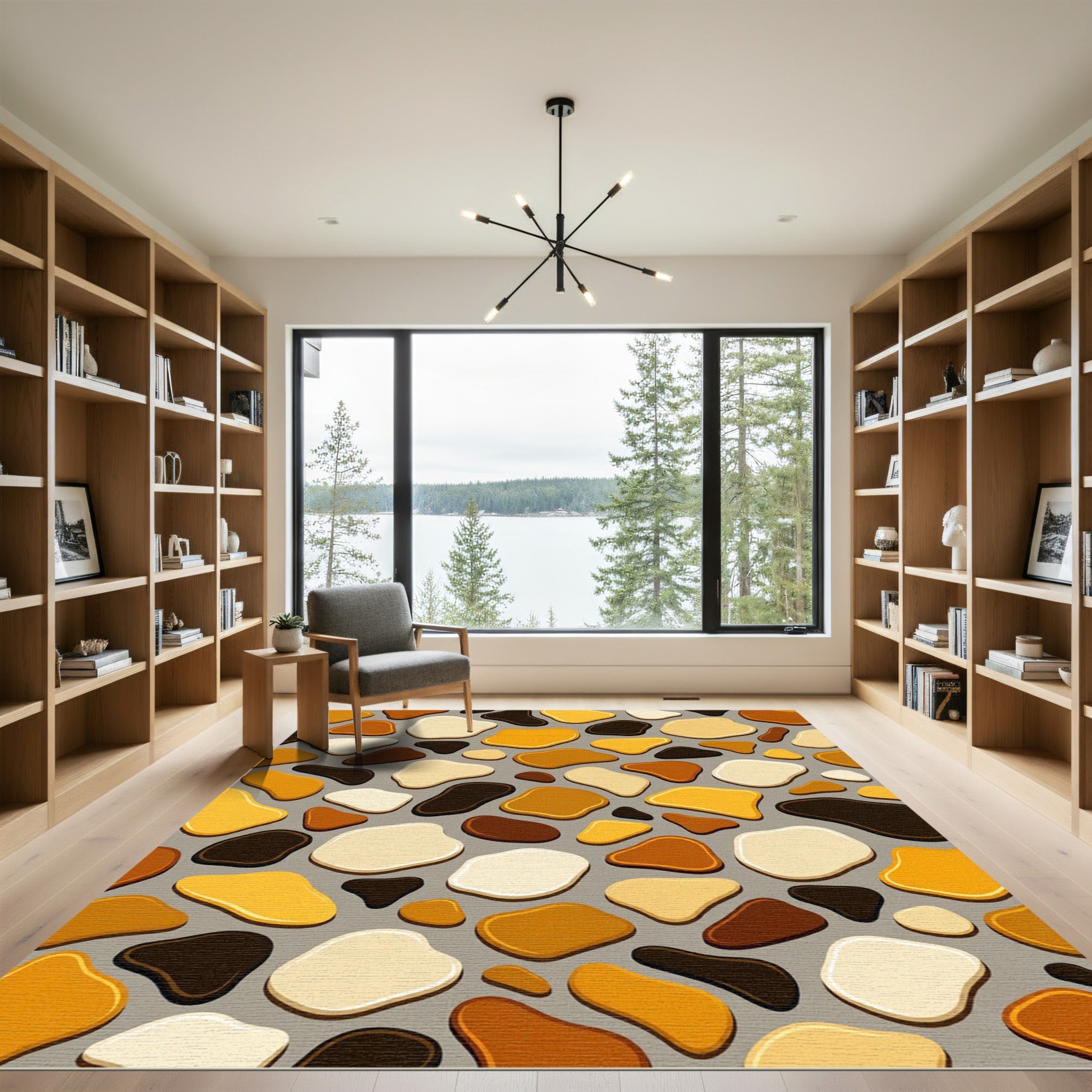 Modern Earth Tone Pebble Mosaic Rug