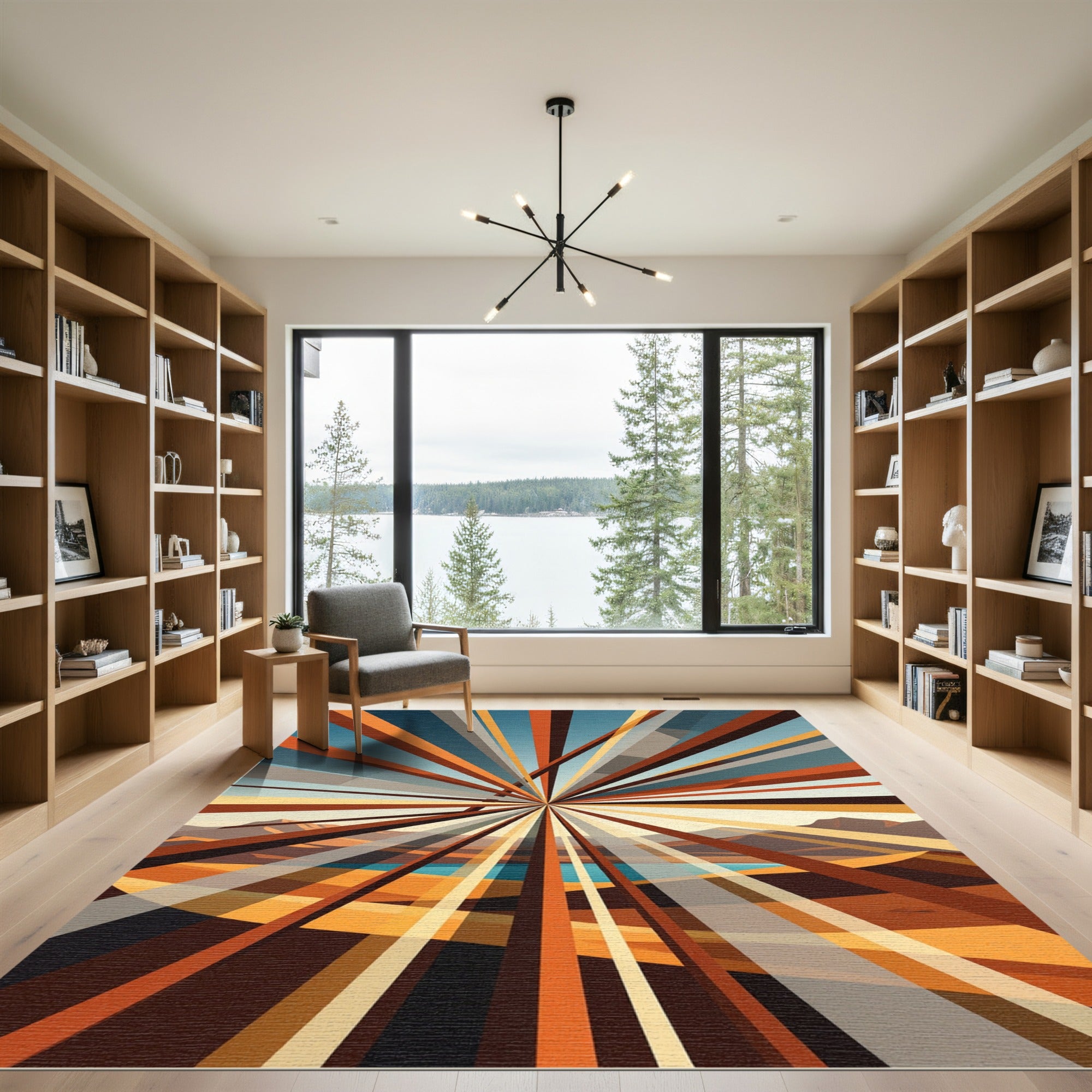 Geometric Sunburst Horizon Lines Rug