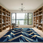 Geometric Blue Mountain Staircase Art Rug