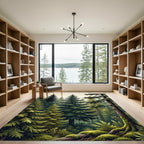 Lush Green Pine Forest Landscape Rug