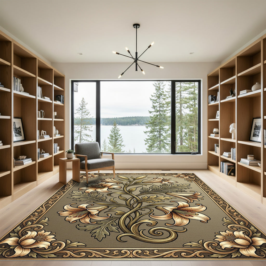Floral Swirl Art Nouveau Lily Design Rug