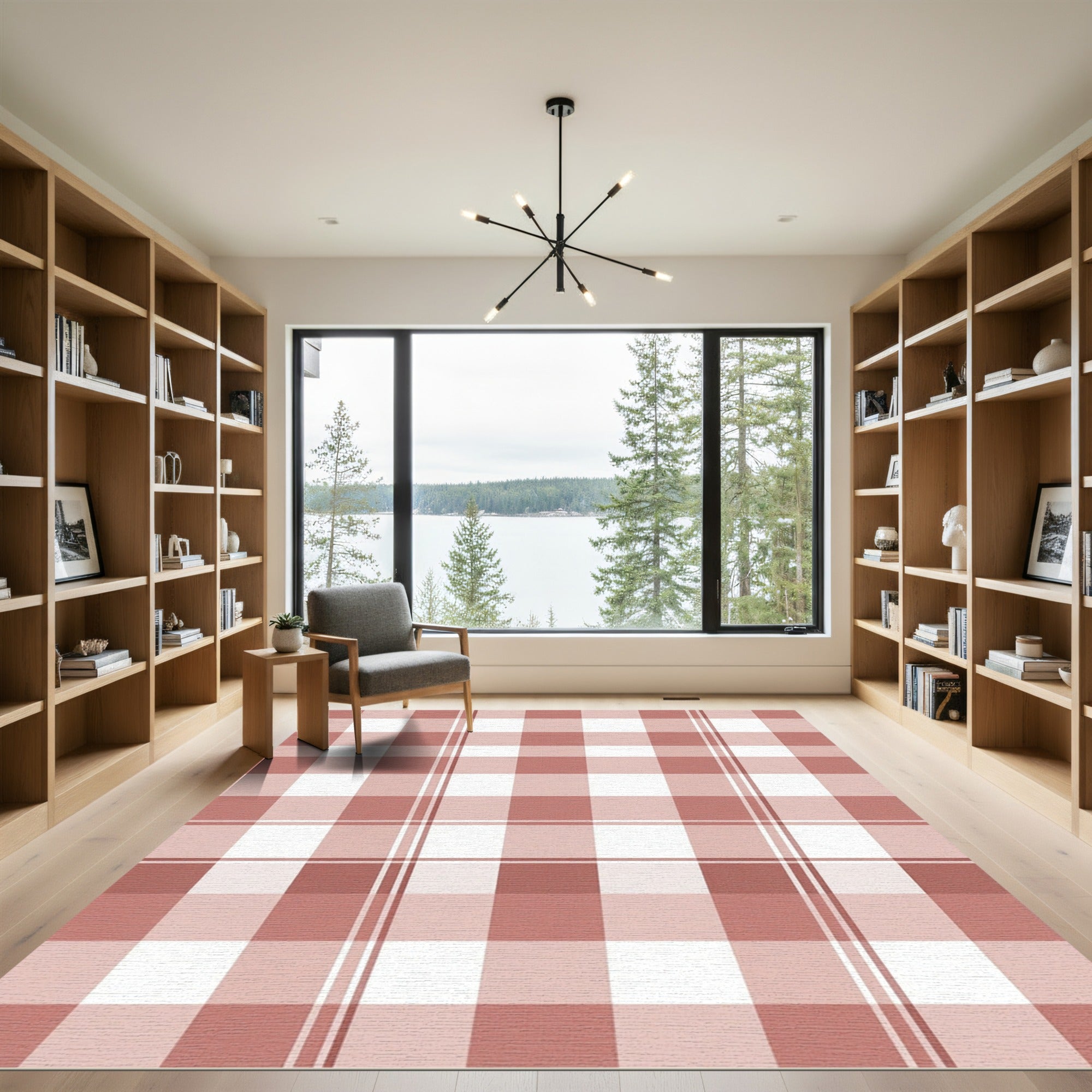 Terracotta White Plaid Checkered Surface Rug