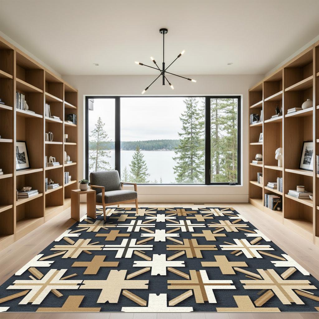 Neutral Tonal Geometric Starburst Rug