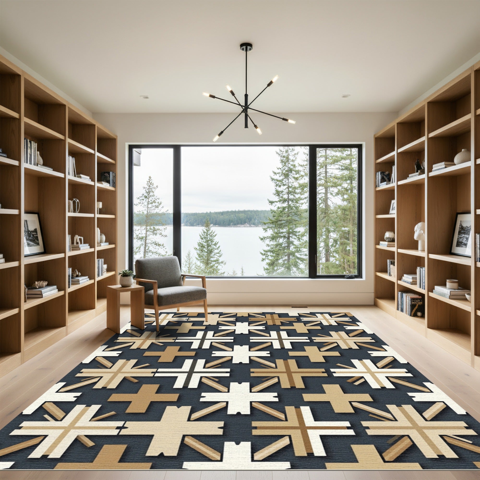 Neutral Tonal Geometric Starburst Rug