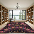 Pink Peacock Feather Art Deco Fan Rug