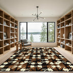 Brown Houndstooth Starburst Geometric Rug