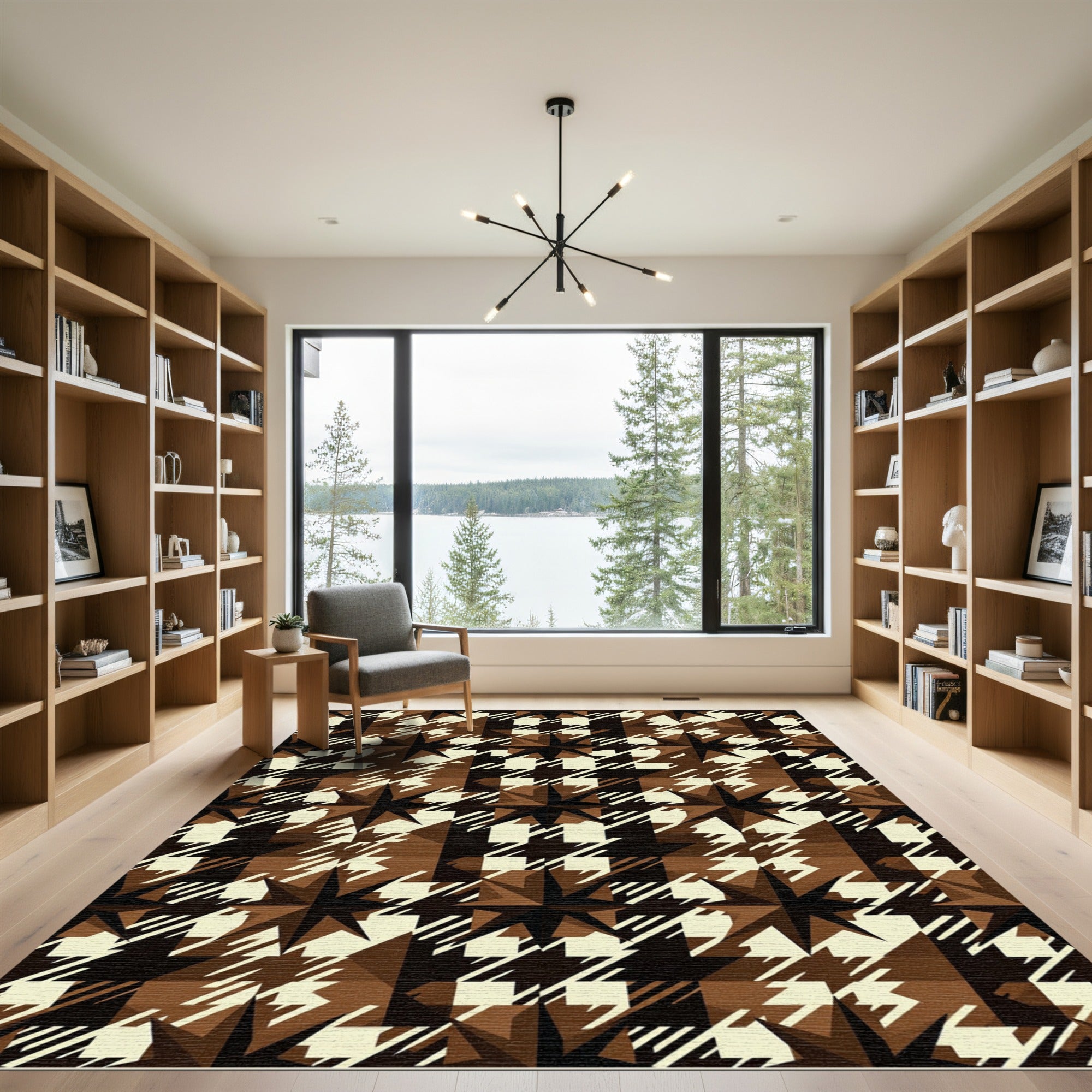 Brown Houndstooth Starburst Geometric Rug