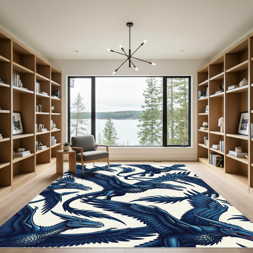 Majestic Sapphire Dragon Flight Composition Rug