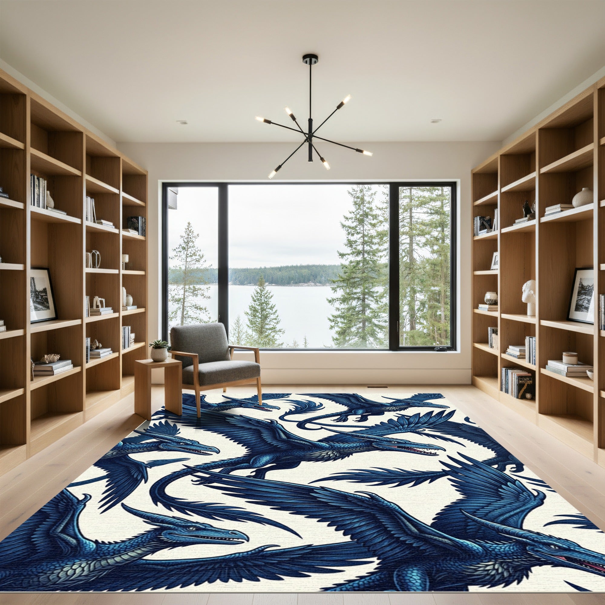 Majestic Sapphire Dragon Flight Composition Rug
