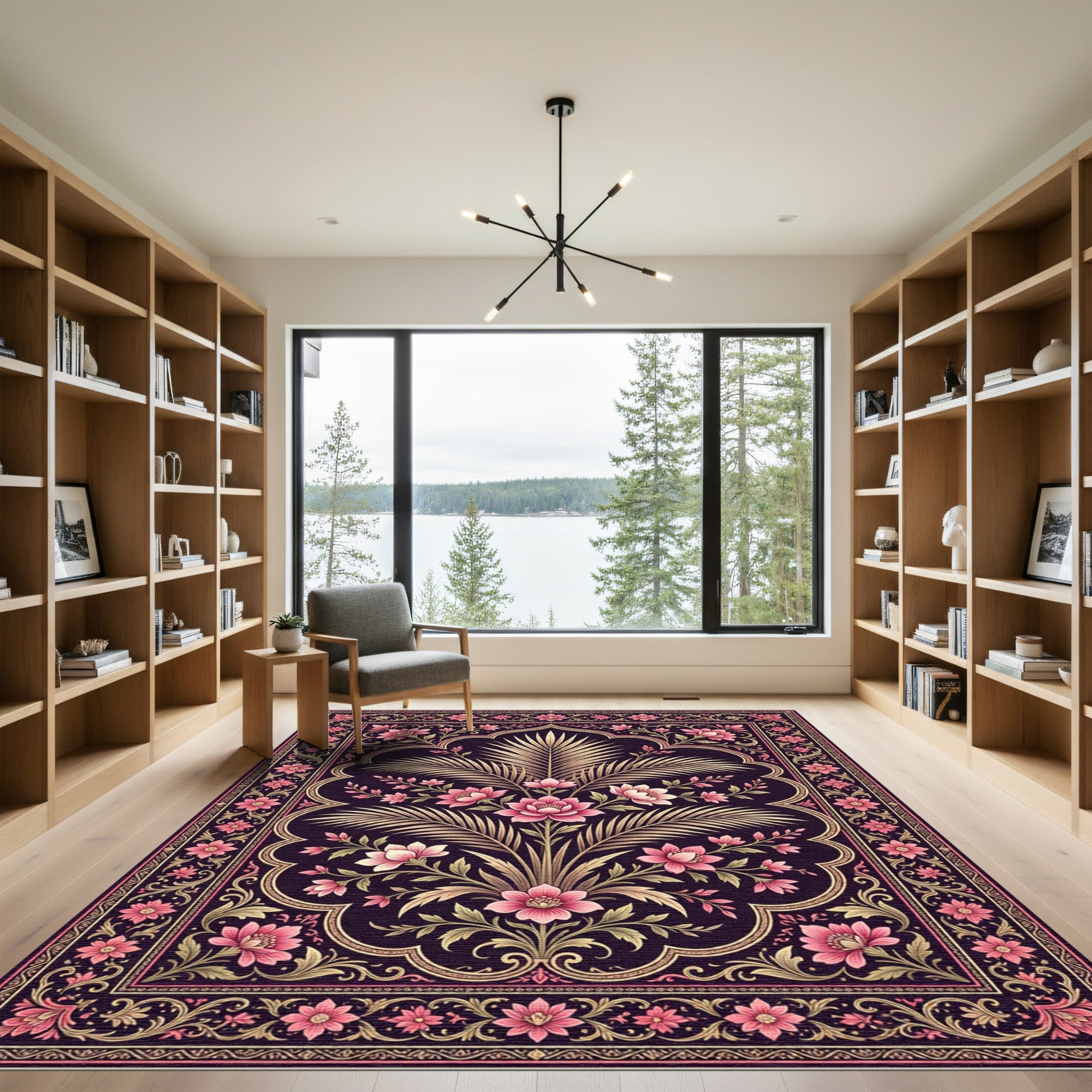 Dark Floral Archway Golden Foliage Rug