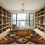 Bold Orange Black Geometric Diamond Rug