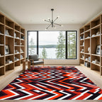 Fiery Red Chevron Geometric Stripes Rug