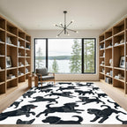 Playful Black Puppy Scattered Illustration Rug