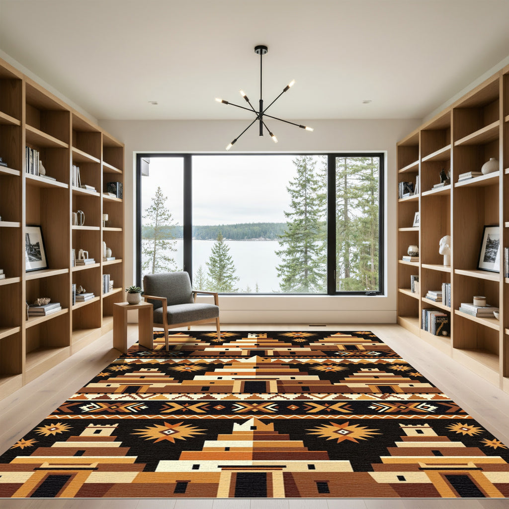 Earthy Tone Adobe Village Graphic Rug