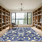 Indigo Paisley Curvilinear Lattice Art Rug
