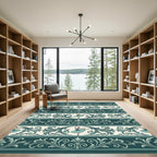 Elegant Teal Ballerina Damask Scroll Rug