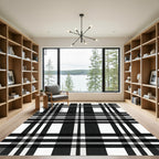 Classic Black White Plaid Stripes Rug