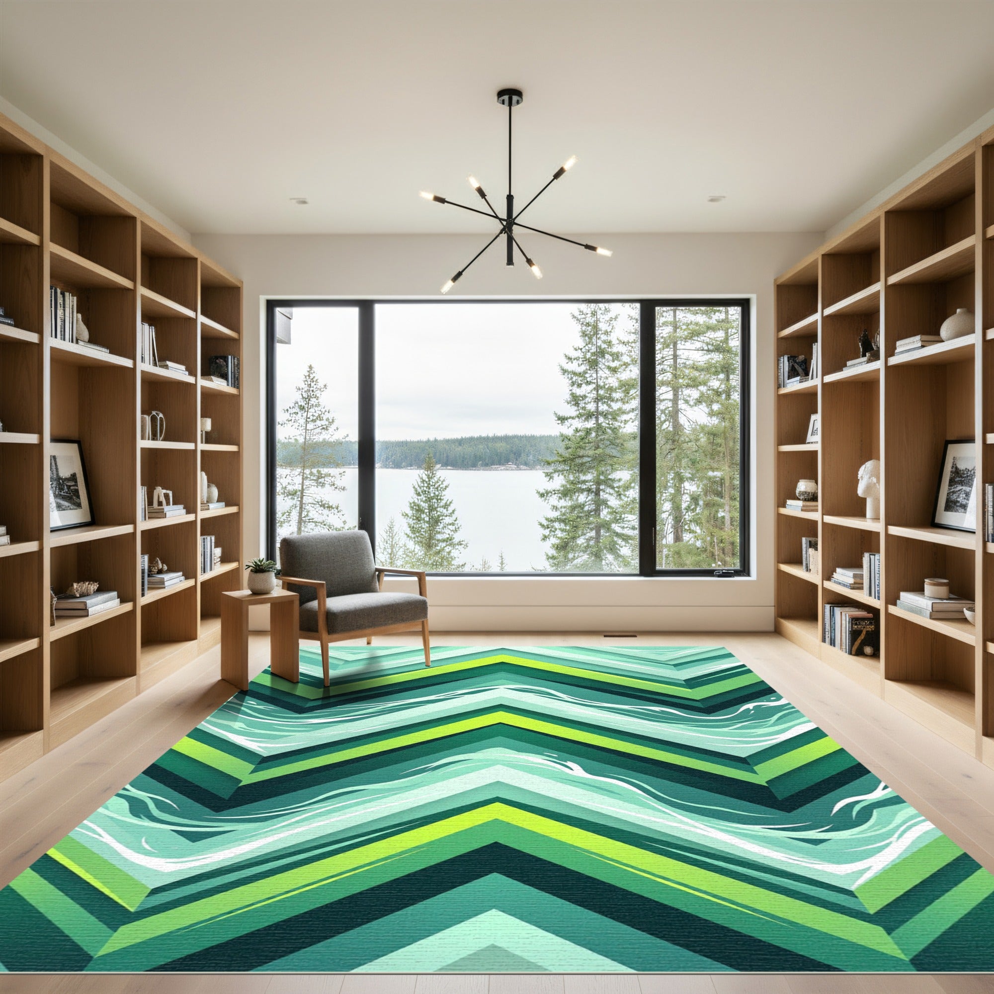 Vibrant Emerald Green Wavy Chevron Rug