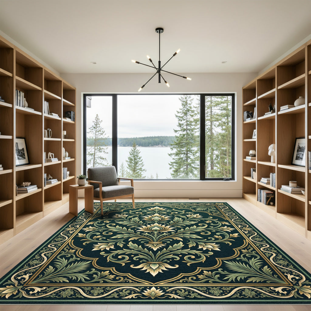 Emerald Green Floral Ornamental Foliage Rug