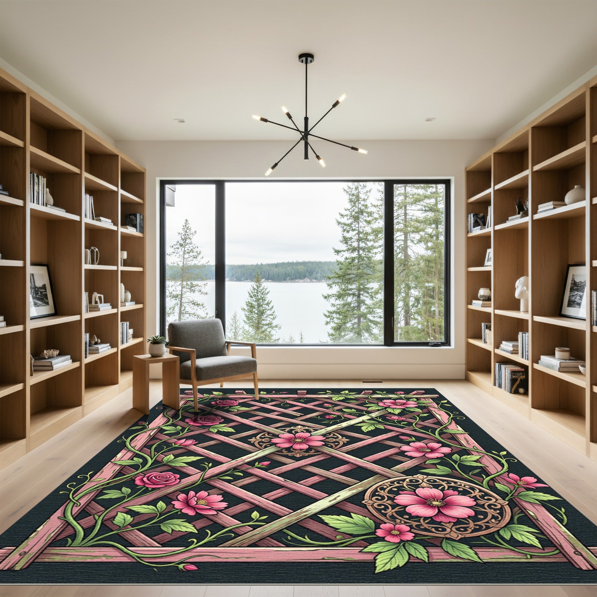 Pink Floral Trellis Medallion Rug