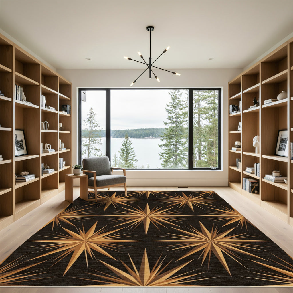 Golden Starburst Geometric Backdrop Rug