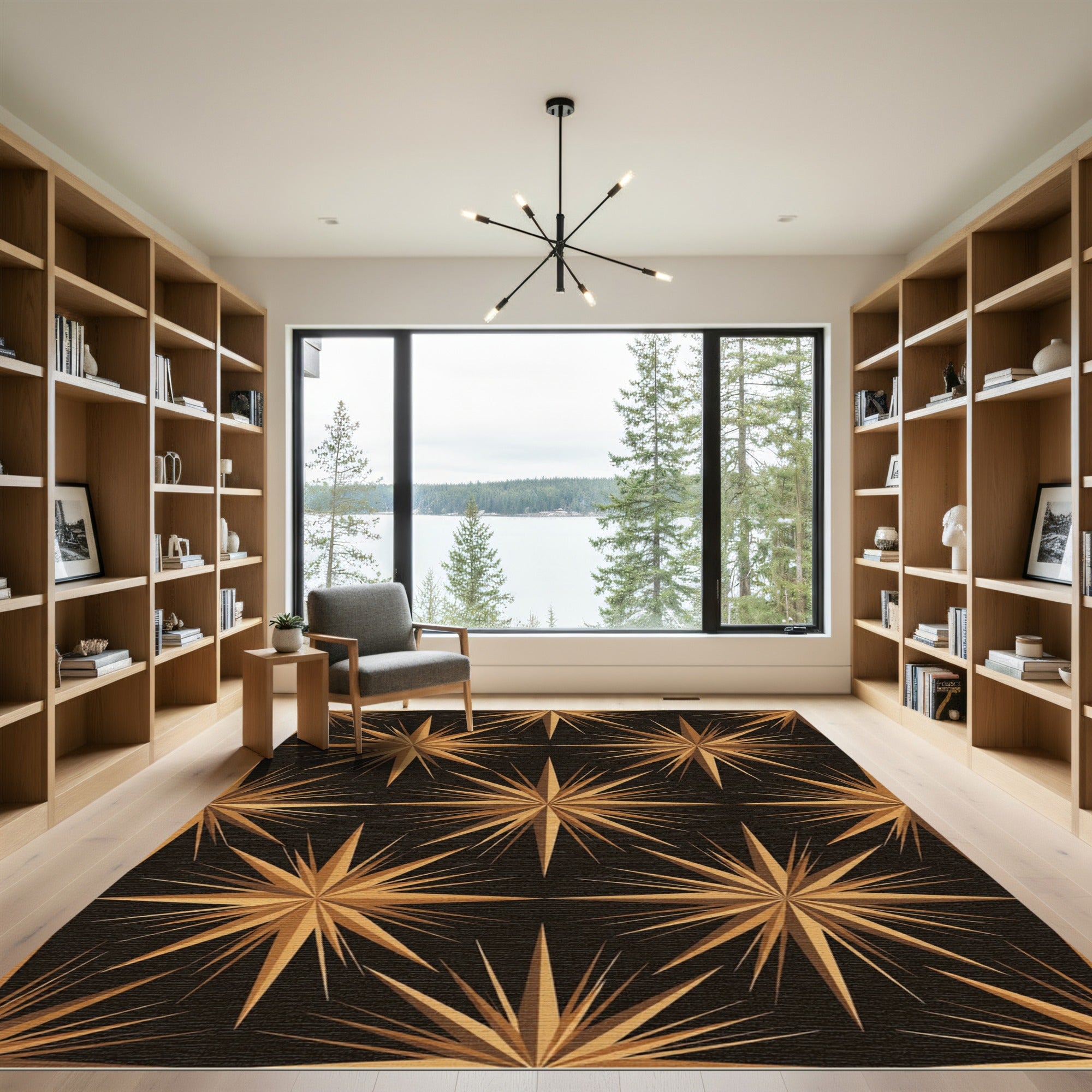 Golden Starburst Geometric Backdrop Rug